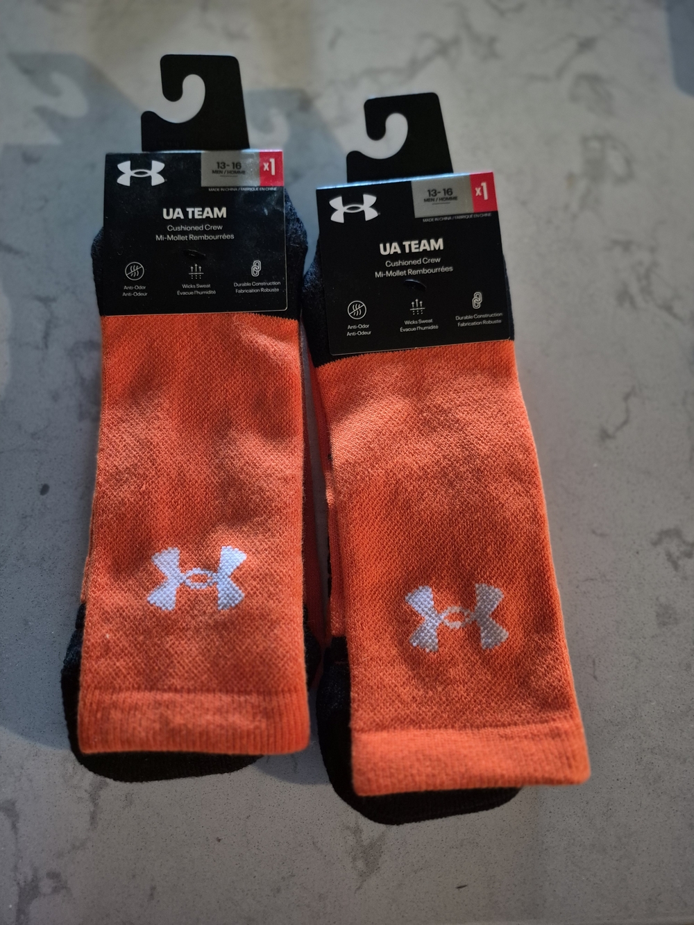 Under Armour UA Team Cushioned Crew Socks - Orange Mens Extended Size NWT